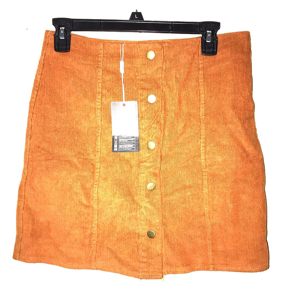 Corduroy Button Front Burnt Orange Skirt